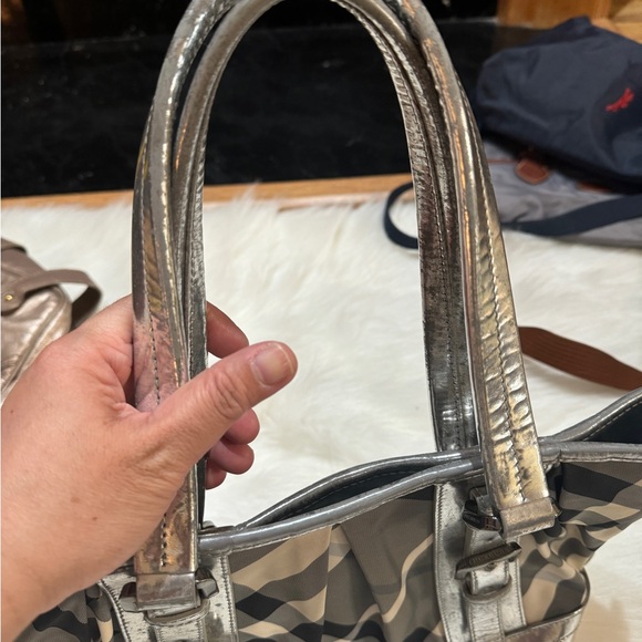 Burberry Metallic Silver and Checkered Tote Bag - Picture 3 of 11